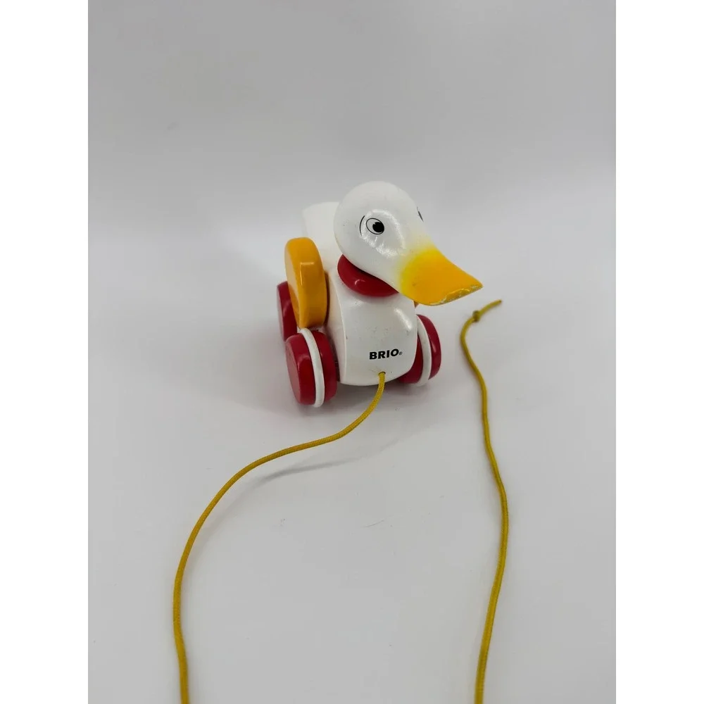 BRIO Wooden Pull Along Duck Toy White Yellow Red Vintage Toddler 30323